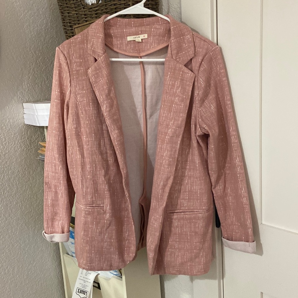Pink and white blazer. Super cute goes with pretty much everything size medium.